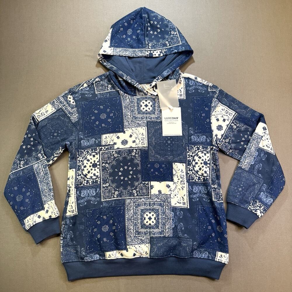 Fabletics Luxe360 Kids XL 14/16 Blue Bandana Paisley Hoodie Pullover NWT